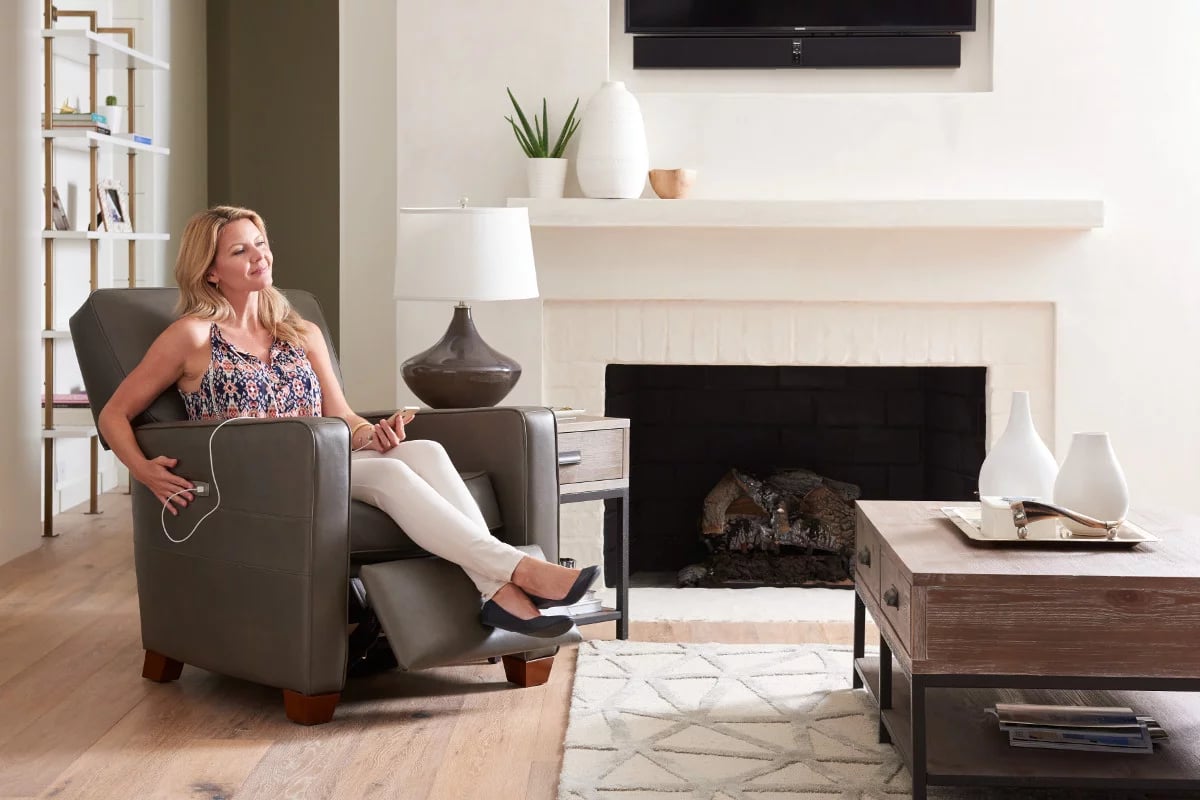 woman sitting in Midtown reclining chair