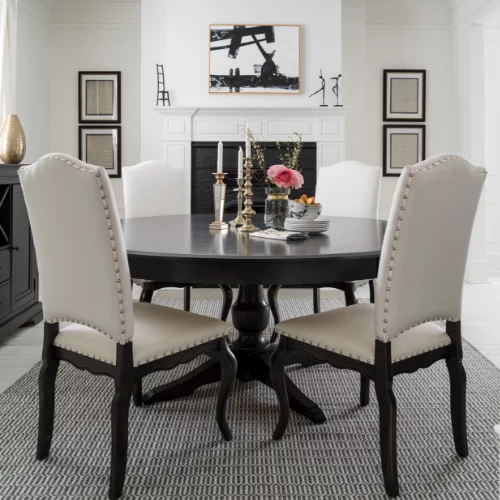 Round dining table with leather/nailhead chairs best dining table and chair stores Ottawa