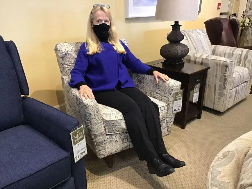 Mary Lee sitting in the Bellevue Chair La-z-Boy Chair Review