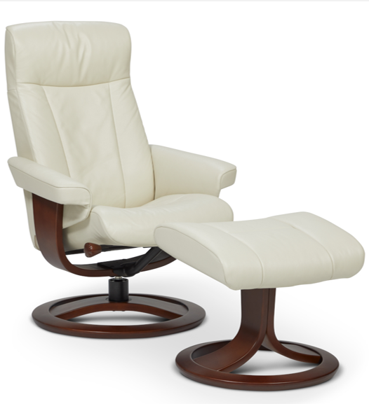 Otra Medium Leather Reclining Pedestal Chair and Ottoman