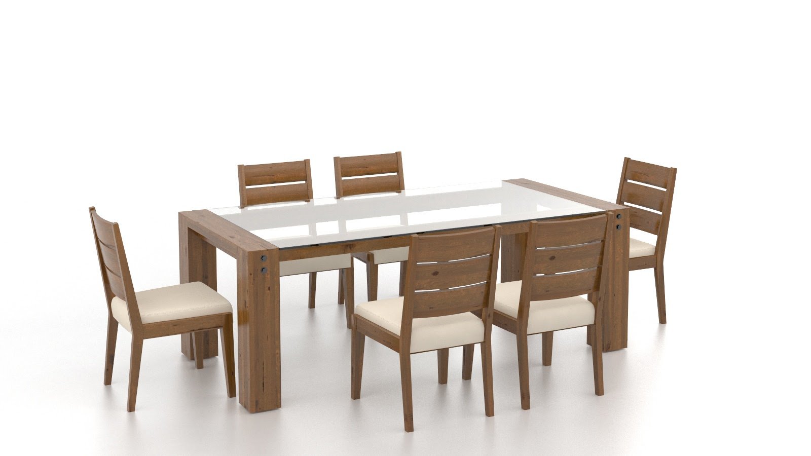 CANADEL LOFT CUSTOM GLASS DINING SET - OAK/ WHITE LEATHER